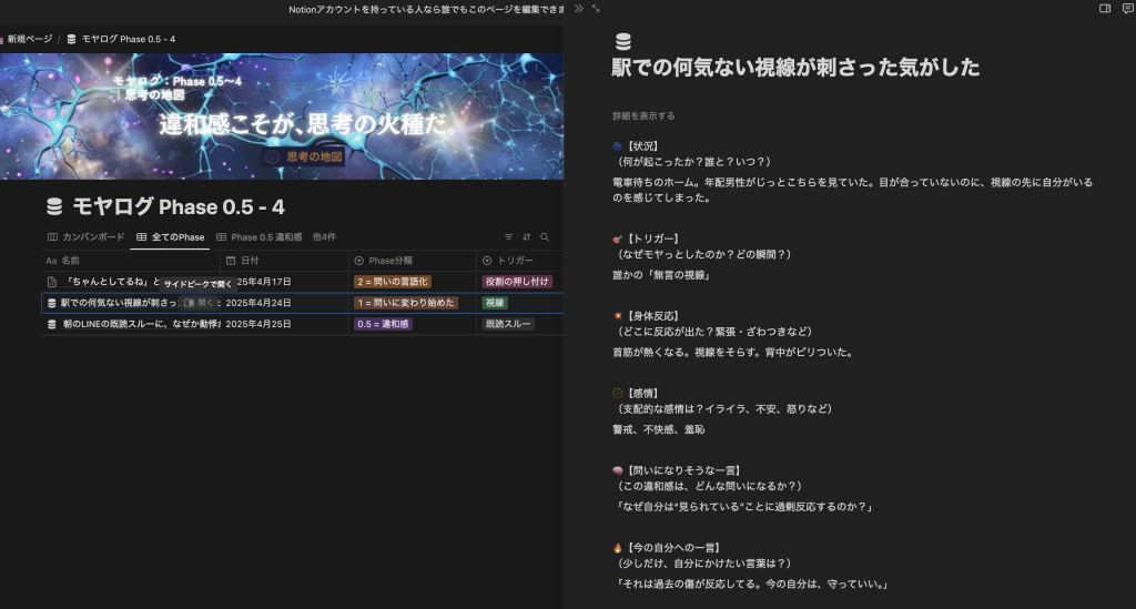 モヤログとは、あなたの違和感を可視化し、記録します。